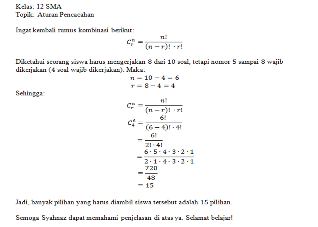 Seorang Siswa Diwajibkan Mengerjakan 8 Dari 10 Soa 5944